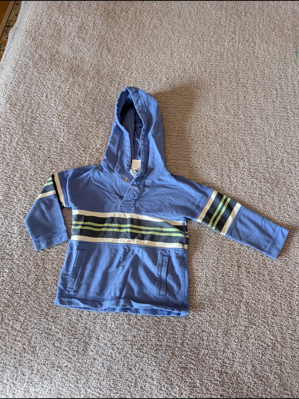 Blue Hooded Long-Sleeve Shirt with Stripes